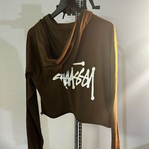 Brown Stussy cropped Longsleeve hoodie, wmns L